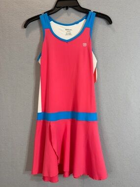 Wilson Tennis Dress NWT Women’s Medium Pink Blue Sleeveless Athletic Pickleball
